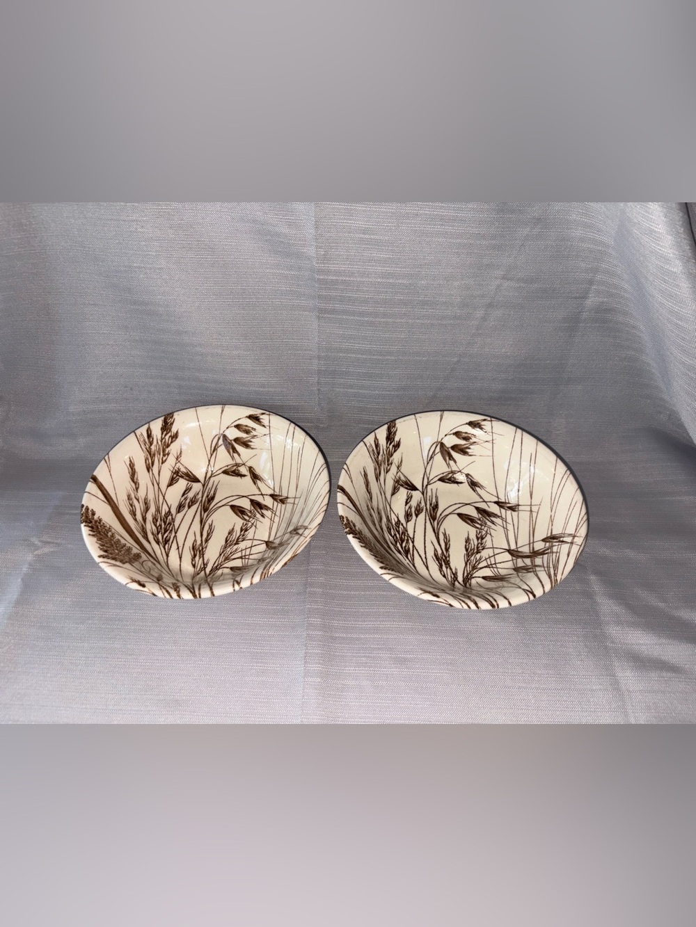 Ironstone Tableware Wild Oats Wheat Motif Ceramic Bowls in Cream and Brown